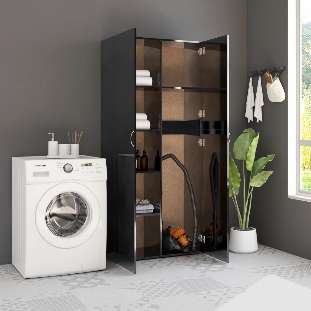 Vidaxl armoire de rangement noir brillant 80 x 35,5 x 180 cm aggloméré