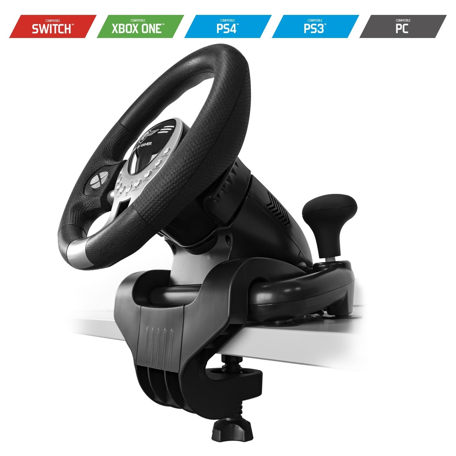 Pack volant race wheel pro 2 avec levier de vitesse + pédalier pour ps4 /  ps3 / xbox one / switch / pc SPIRIT OF GAMER