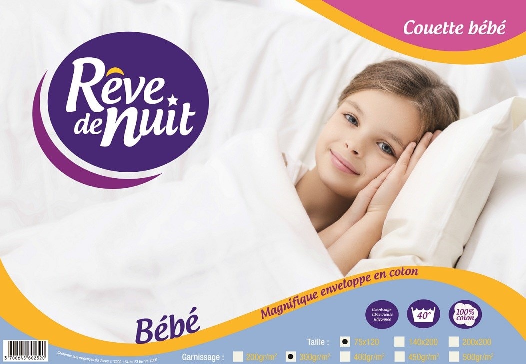 Couette Bébé Enveloppe 100% Coton 75x120 300g REVE DE NUIT