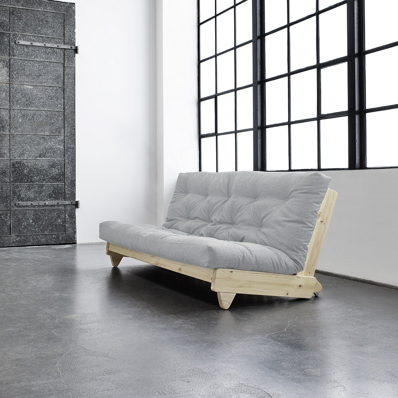 Pack futon latex gris clair 140x200 banquette fresh bois naturel TERRE DE NUIT