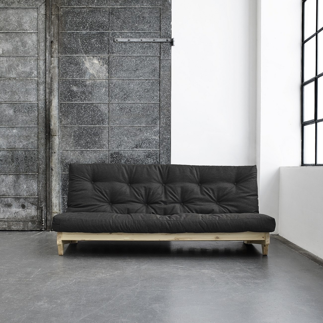 Pack futon latex gris anthracite 140x200 banquette fresh bois naturel