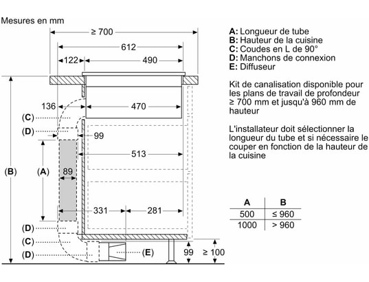 EX877LX67E Table de cuisson induction avec hotte aspirante intégrée