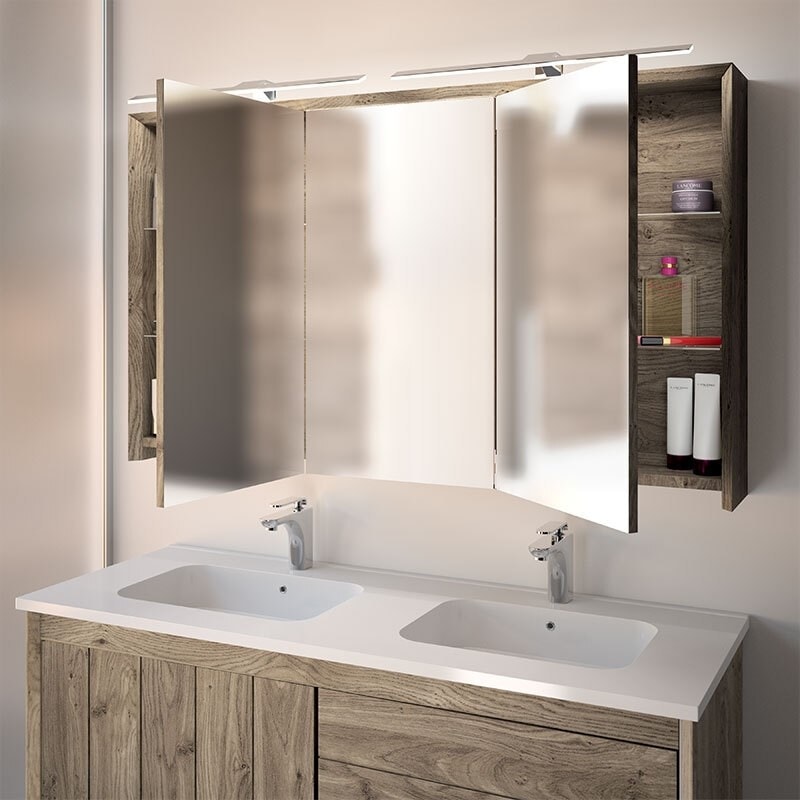 Armoire de toilette suspendue 120 cm chêne grisé refugia BYCA RE11120AR