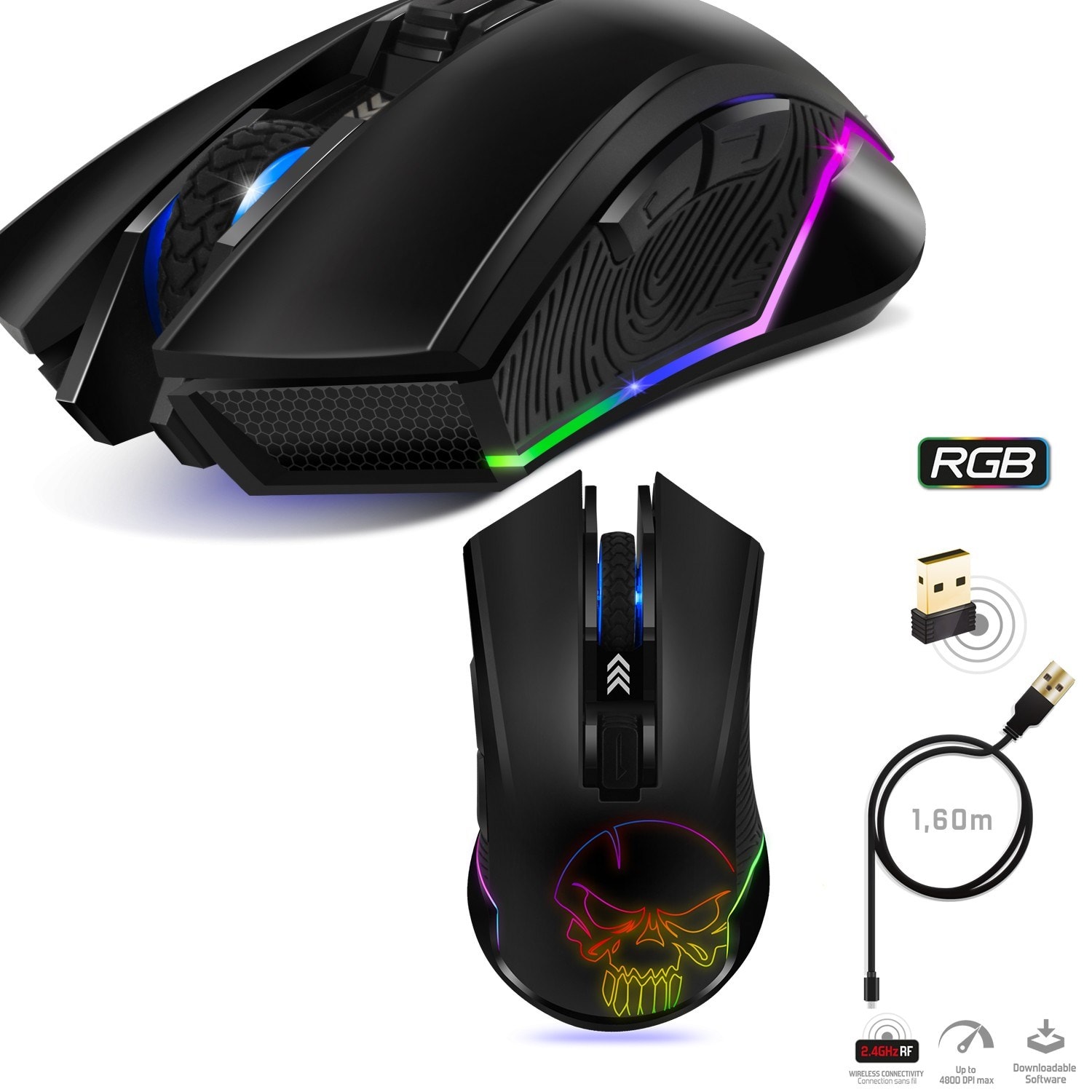 Souris sans fil pour gamer eliteem20 droitier capteur optique 4800dpi 6 boutons