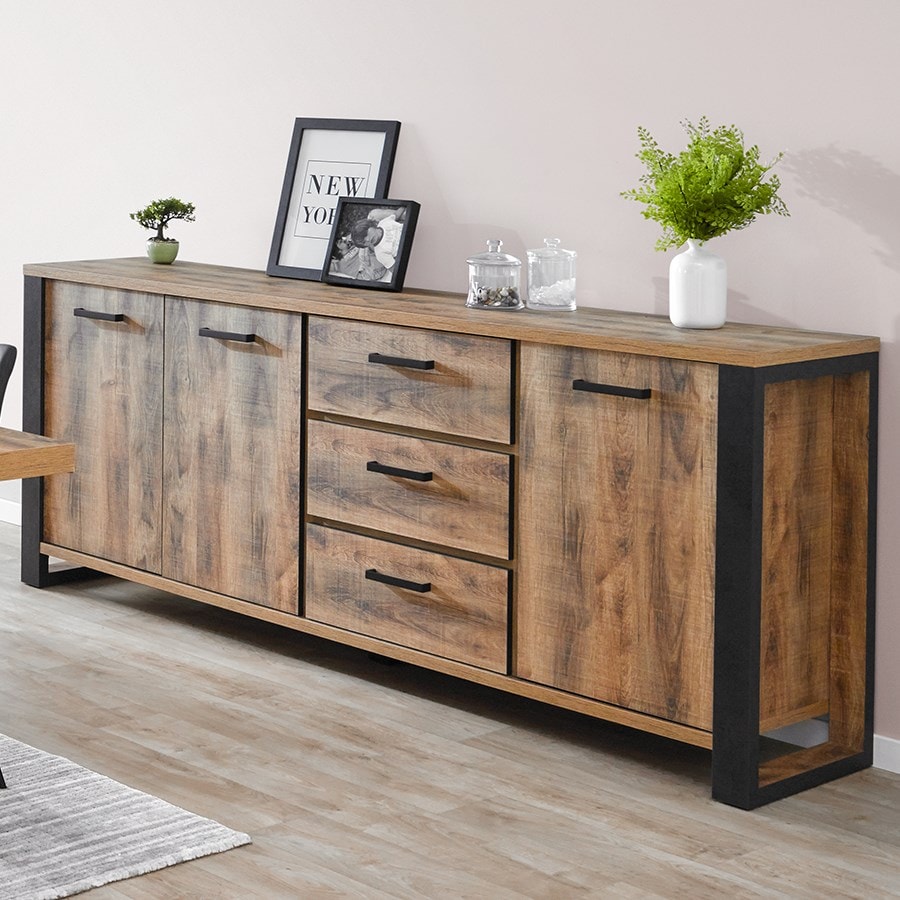 Buffet industriel couleur bois foncé onnix NOUVOMEUBLE Pas Cher