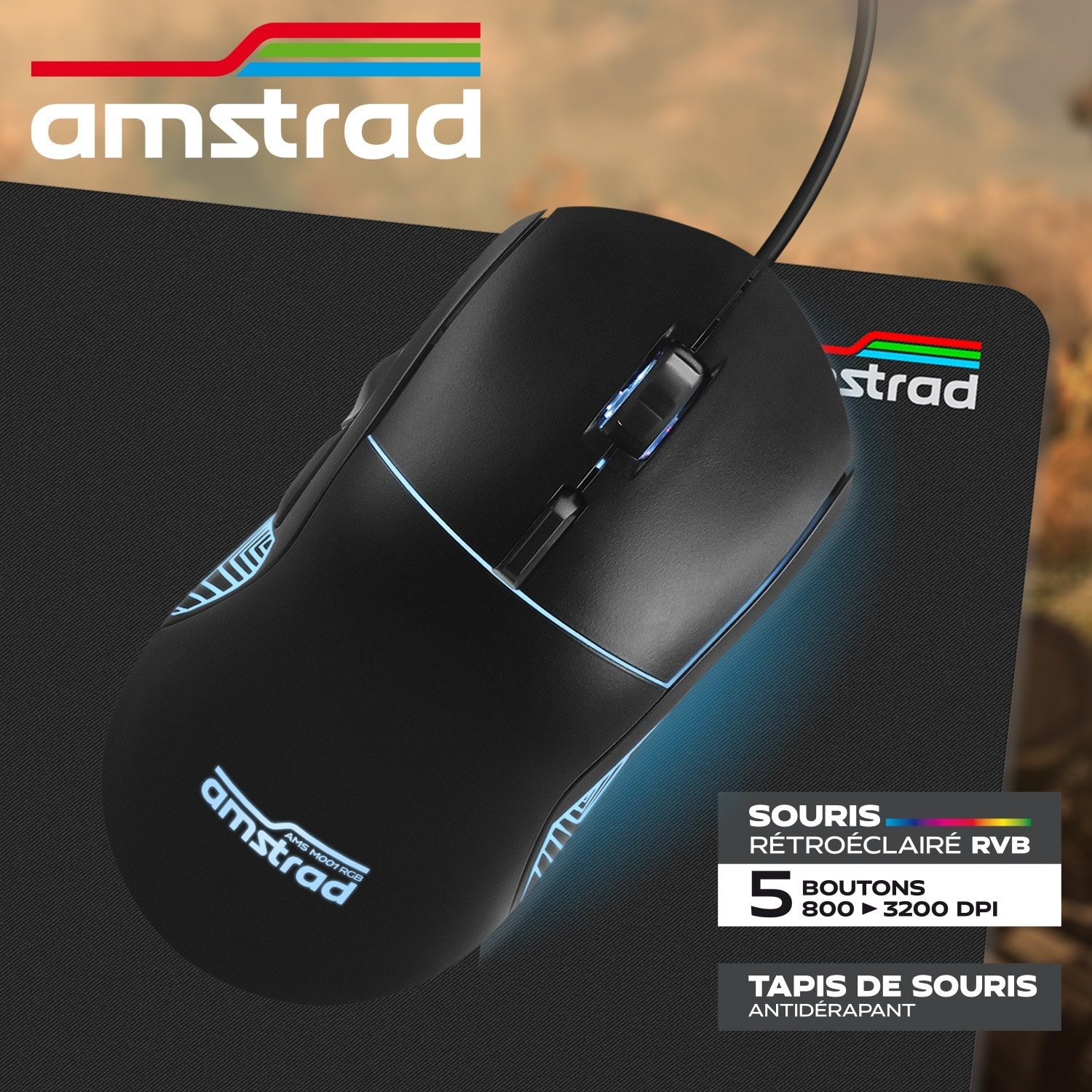 Pack clavier et souris gamer AMSTRAD BATTLE 5 pièces USB & Retroéclairage  RGB