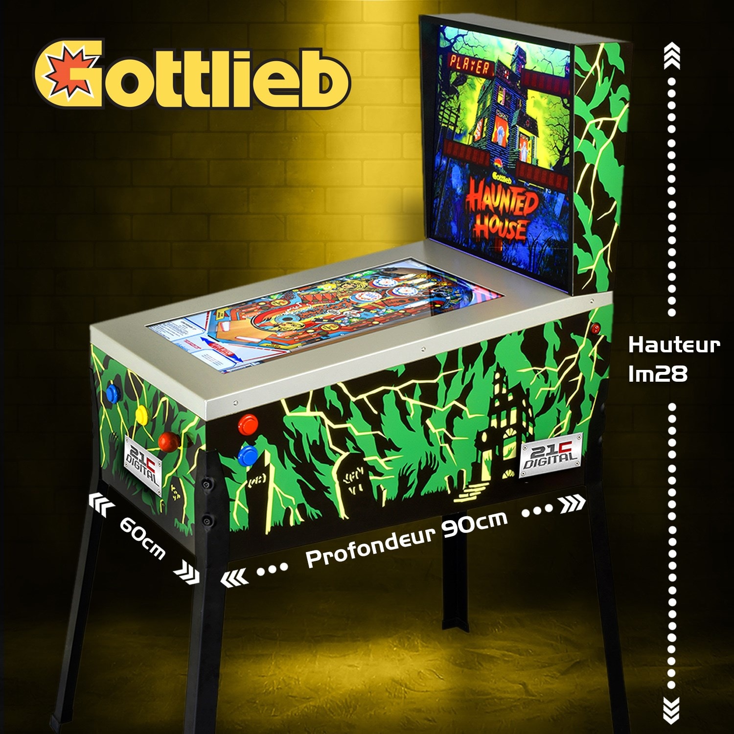 Flipper gottlieb numérique 3d sur pied écran lcd 24 12 tables de jeux inclus mode multi