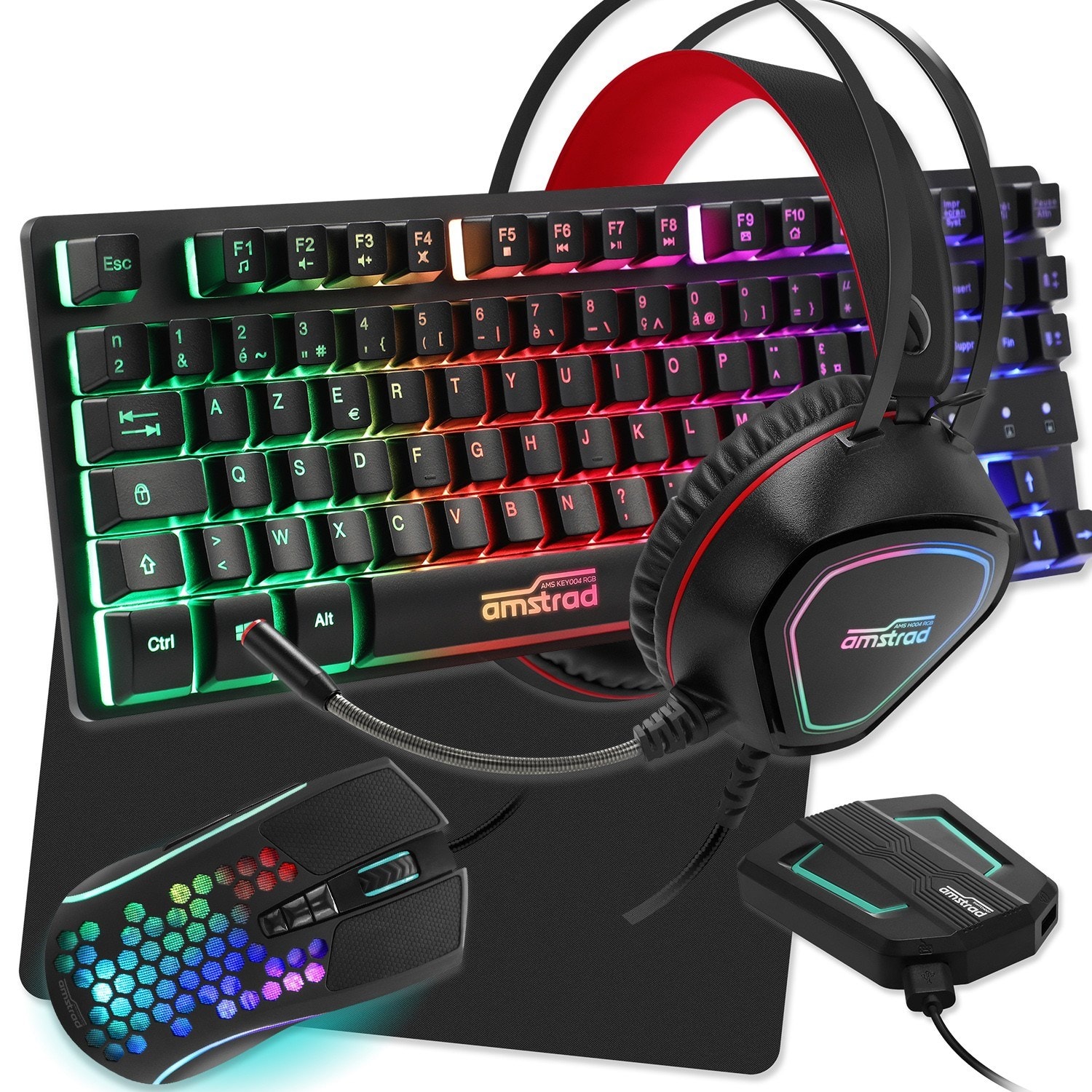 Pack pro gamer amstrad legends 6 pièces: clavier, souris, tapis, casque ...