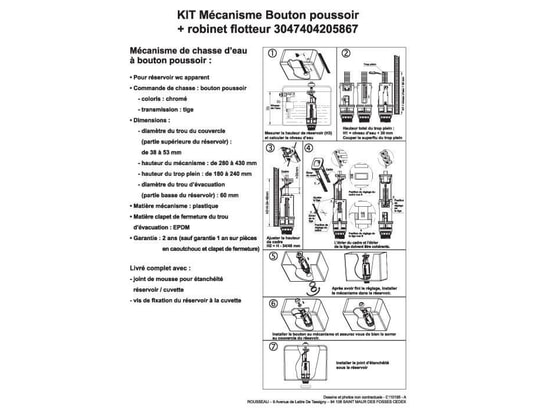 Rousseau - Kit mecanisme chasse d'eau avec robinet flotteur sachet - Tuyau  de cuivre et raccords - Rue du Commerce