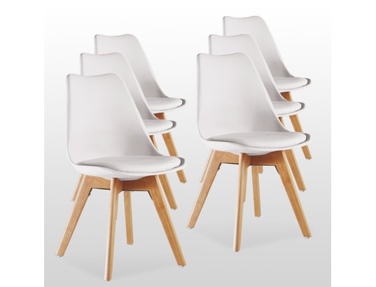 Lot de 6 chaises scandinaves blanches lorenzo - assise rembourrée - salle à  manger, cuisine, chambre LIFE INTERIORS Pas Cher 