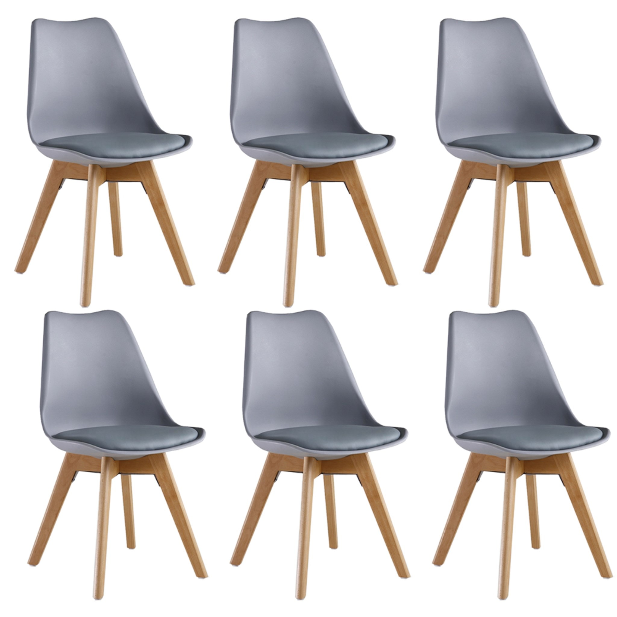 Lot de 6 chaises scandinaves grises lorenzo - assise rembourrée