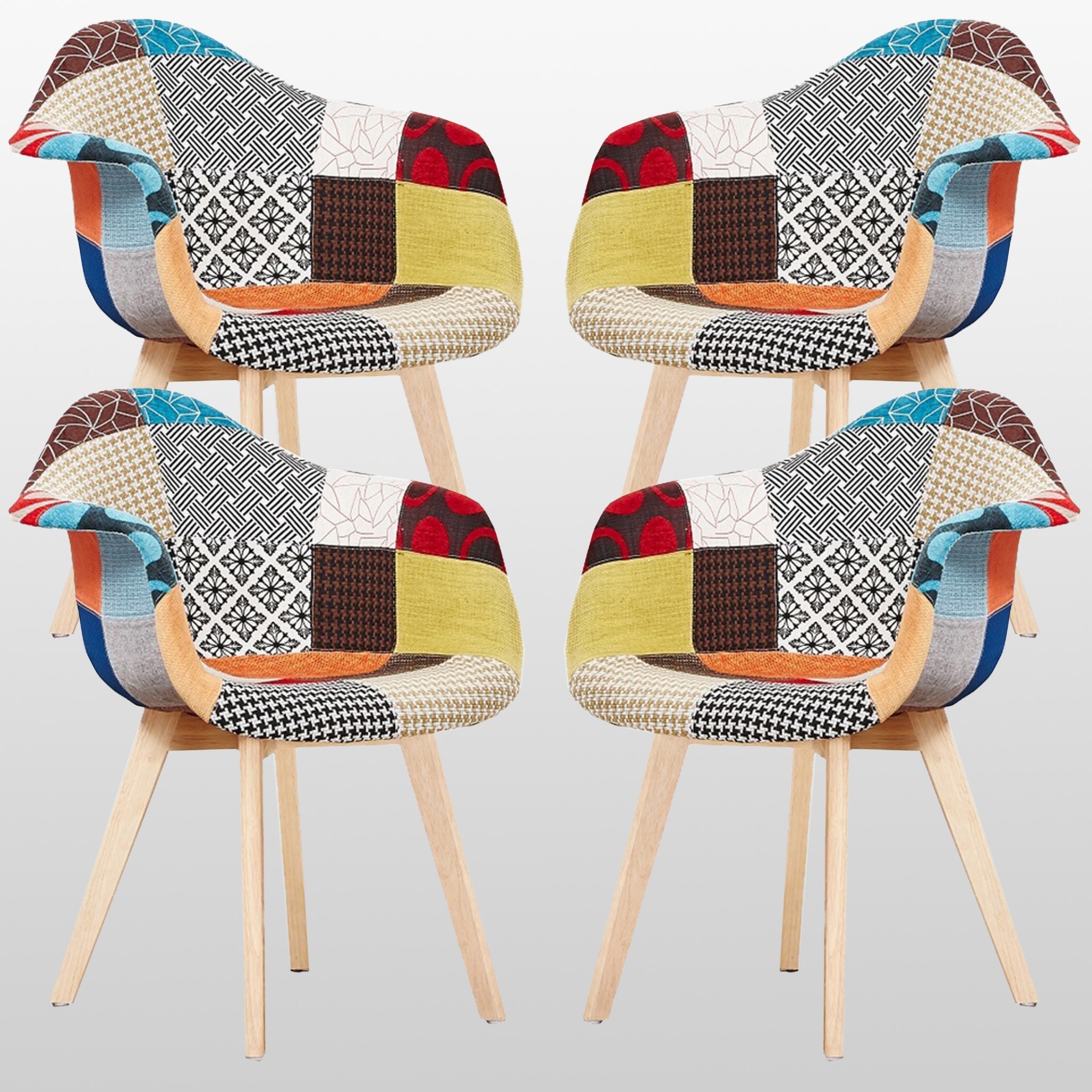 Lot de 4 chaises en tissu patchwork - design scandinave - accoudoirs ...
