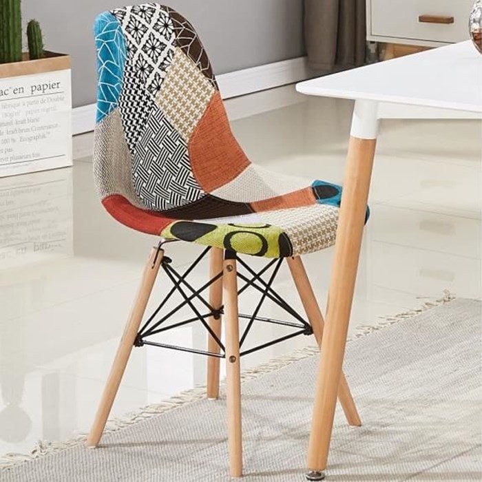 Chaise scandinave en tissu patchwork - pieds eiffel - salle à manger ou  cuisine LIFE INTERIORS