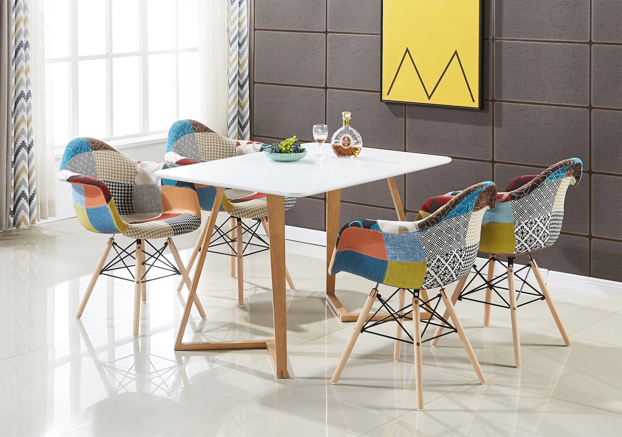 Chaise en tissu patchwork avec accoudoirs - pieds en métal - salle à manger  ou cuisine LIFE INTERIORS