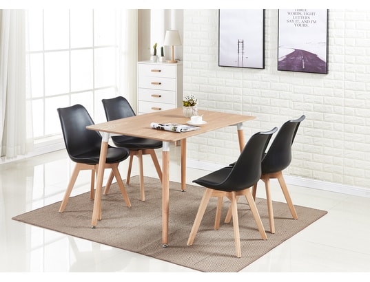 Ensemble salle à manger moderne lorenzo - table effet chêne + 4 chaises  effet chênes - design scandinave