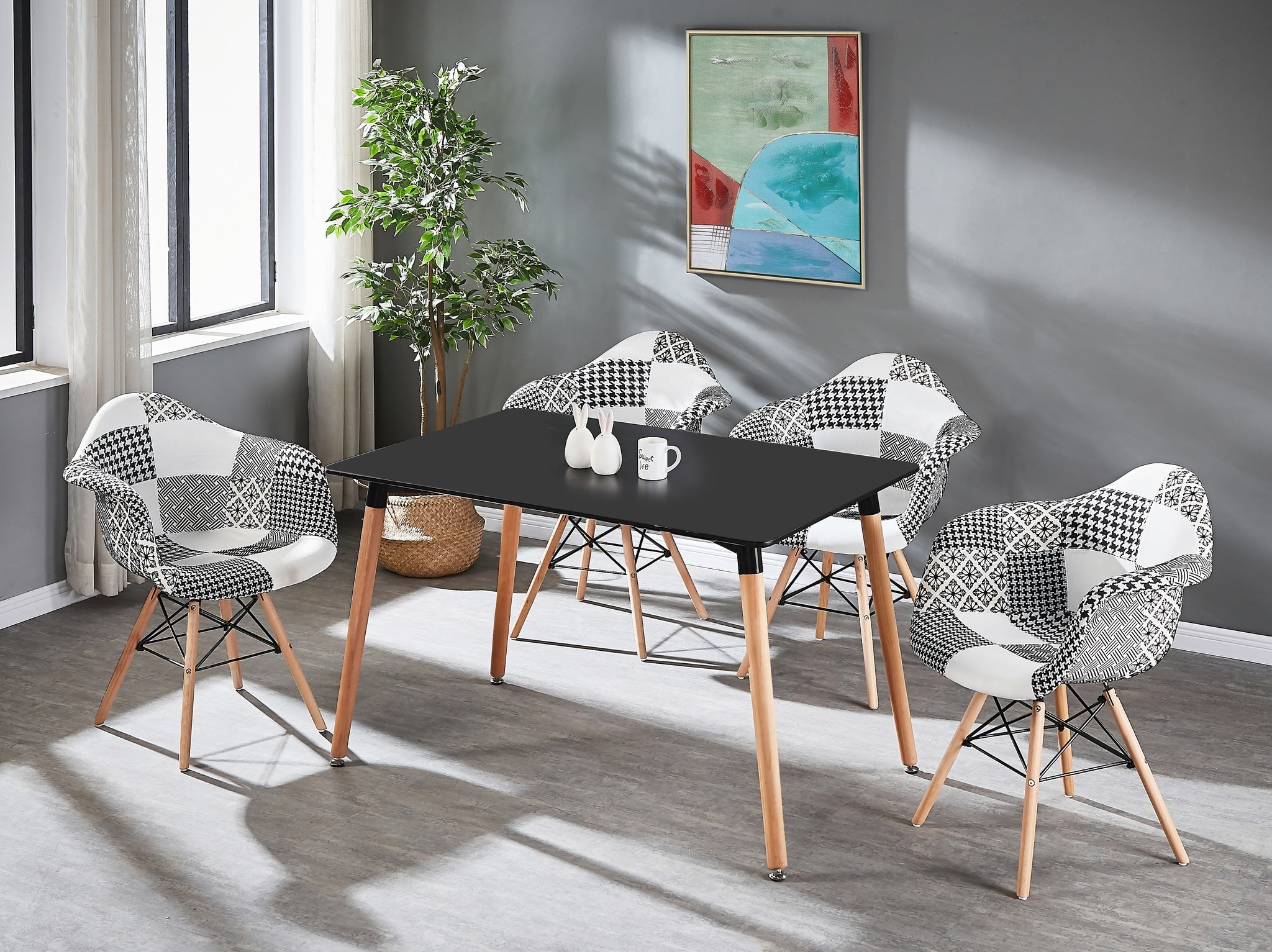 Ensemble table à manger rectangulaire et 4 chaises scandinave bois