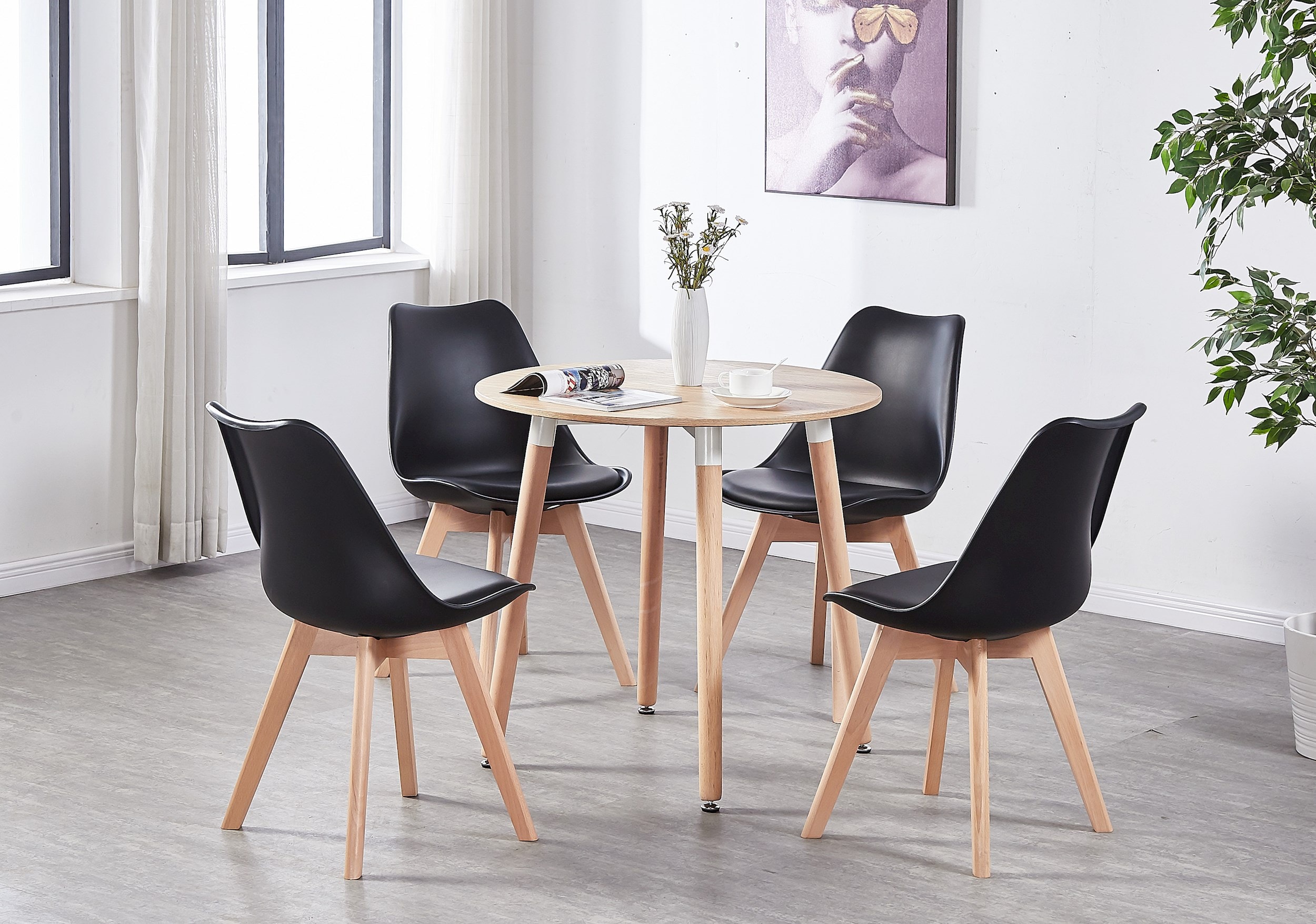 Ensemble salle à manger moderne lorenzo - table effet chêne + 4 chaises  effet chênes - design scandinave