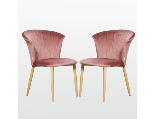 Elsa - lot de 2 chaises grises en velours rose poudré - salle à manger,  salon, coiffeuse ou
