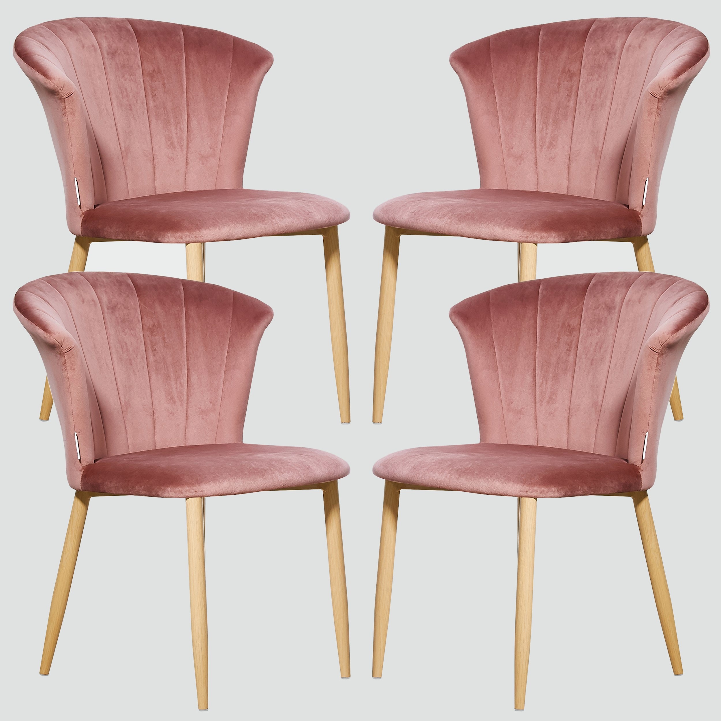 Lot de 2 chaises velours côtelé rose poudré pieds métal Vintage