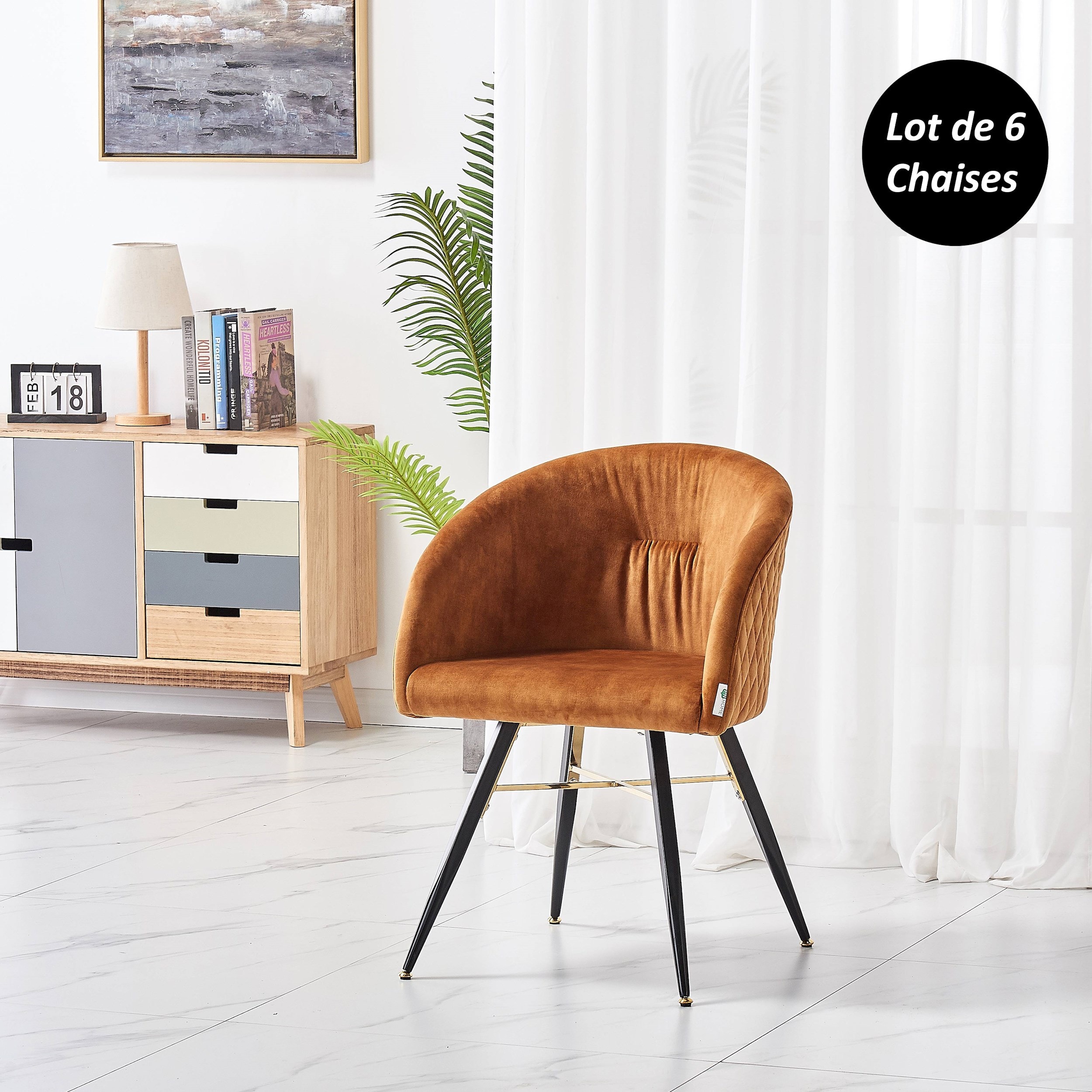 Eva lot de 6 fauteuils chaises de salle à manger finition tissu