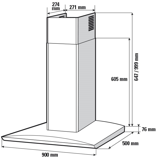 HOTTE DÉCORATIVE MURALE 90CM 720M3/H BLANC - SAUTER - SHR9902W