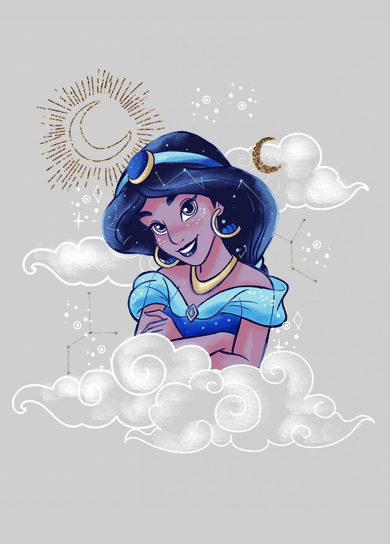 Poster disney aladdin jasmine portrait dans les nuages 30 cm x 40 cm KOMAR
