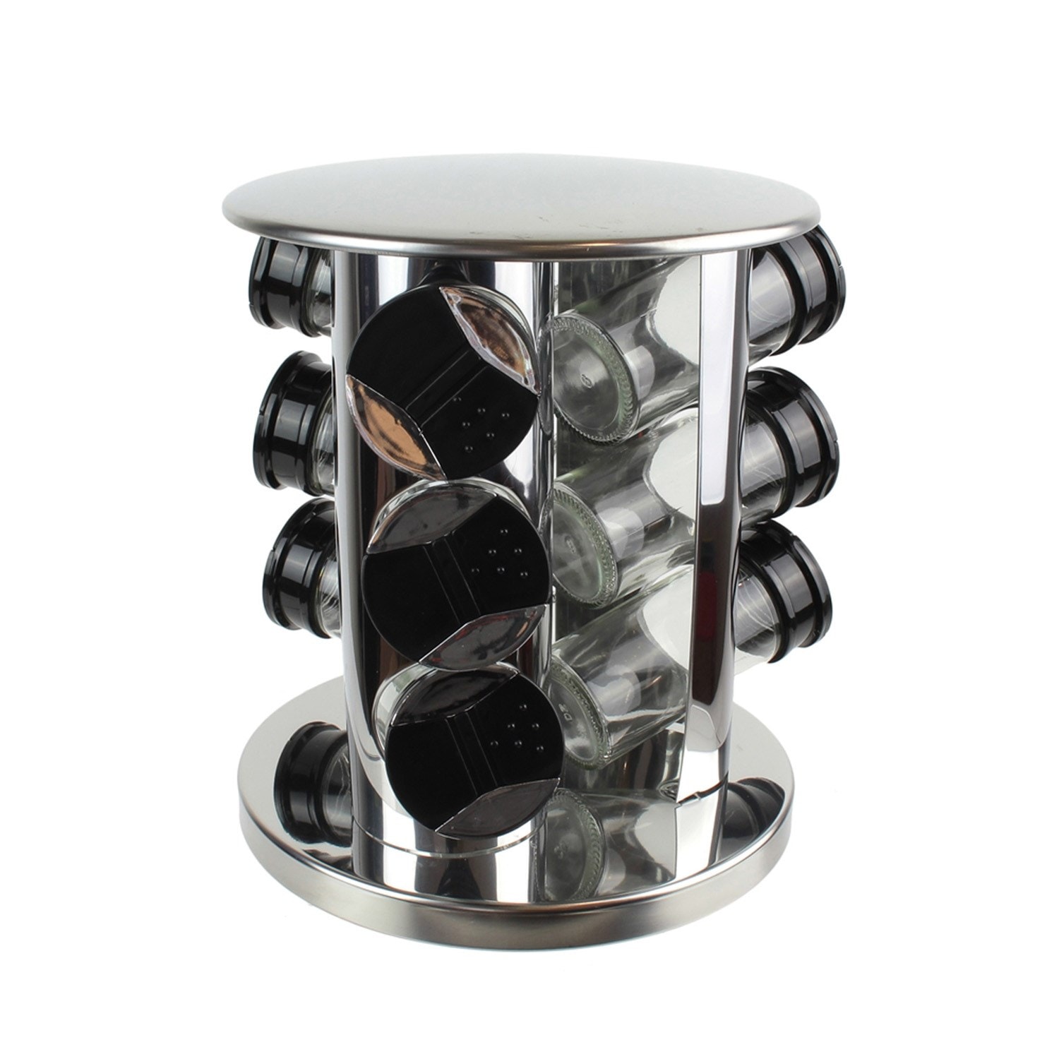 Carrousel à épices BonVIVO Rondo – 12 Pots En Verre, Support Inox – Présentoir Rotatif Pour Cuisine