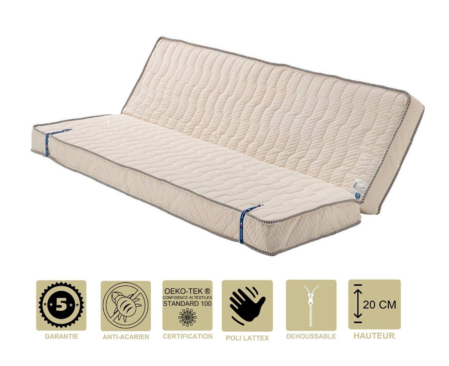 Matelas ferme pour clic clac 130x190 x 20 cm - dim assise 60 cm