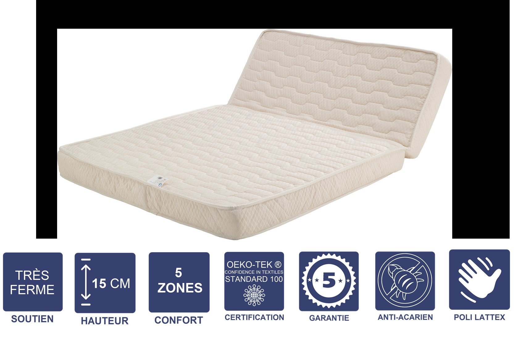 Matelas Ferme Pour Tous BZ + Alèse 140x190 X 15 Cm + Oreiller Visco Avec  Latex Naturel Sur Face Hive