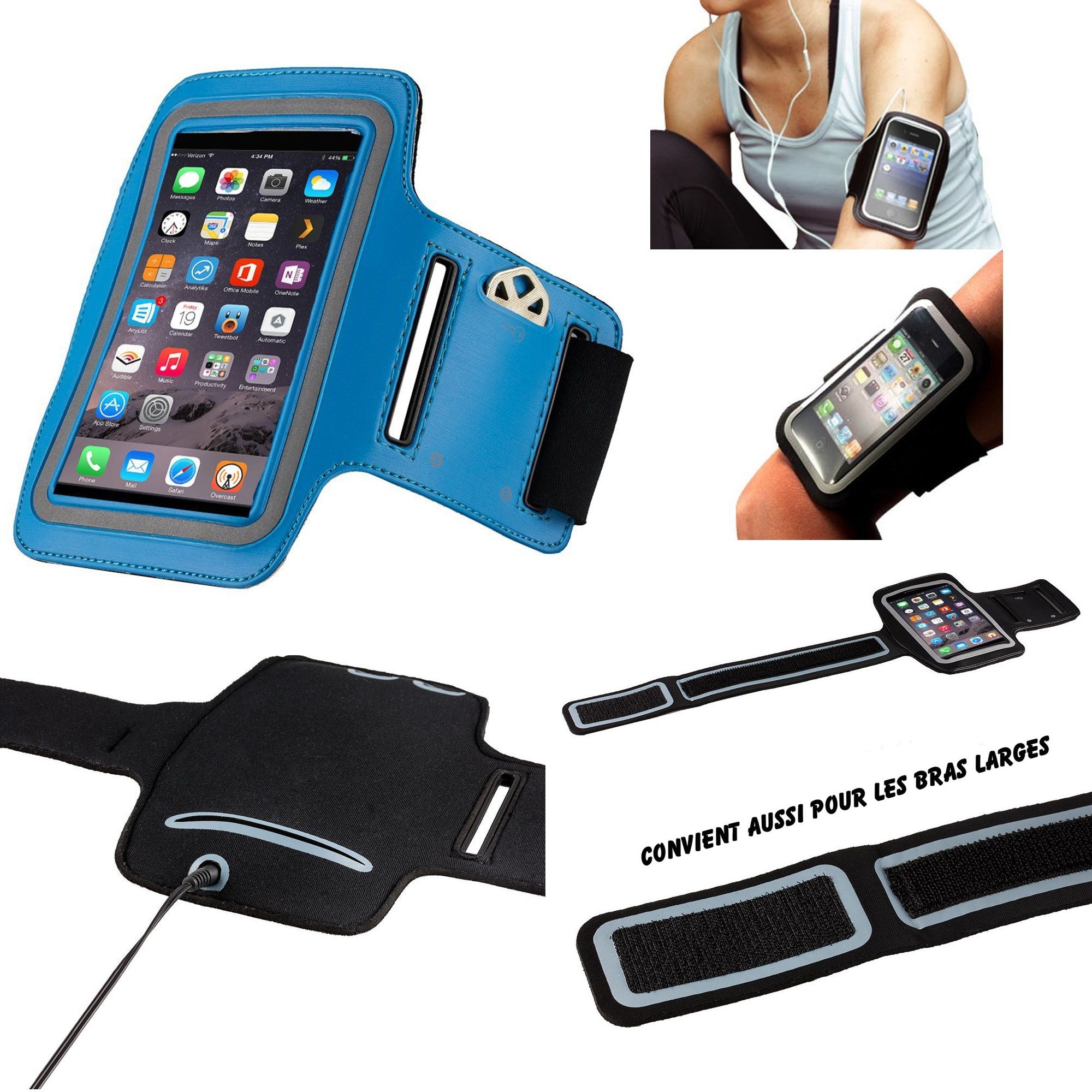 Huawei 6x Brassard Sport Neoprene pour telephone portable (Smartphone)  Course A Pied Randonnée Running Scratch Reglable - Activite Sportive - Bleu  MP-FRANCE Pas Cher 