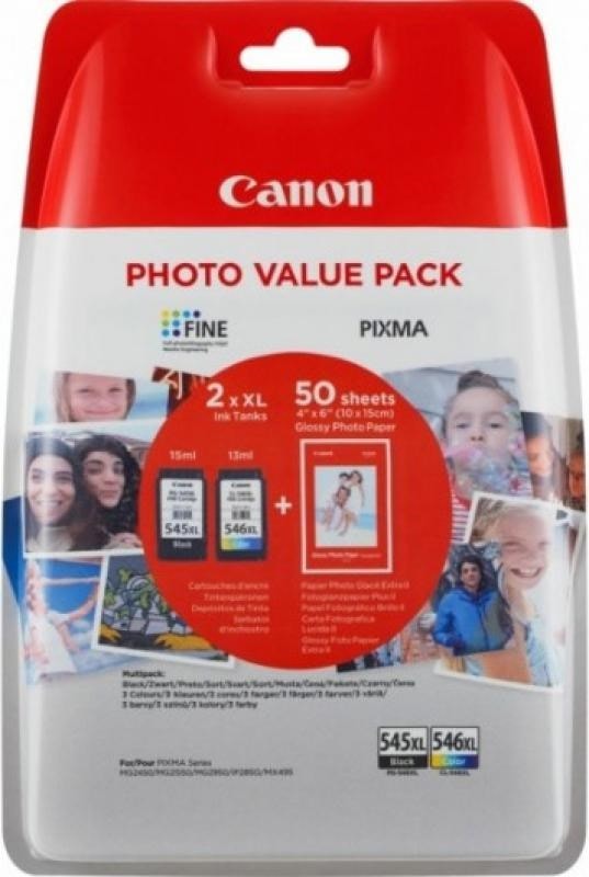 Photo Value Pack - Cartouche Noire 545 XL + Couleur 546 XL + 50
