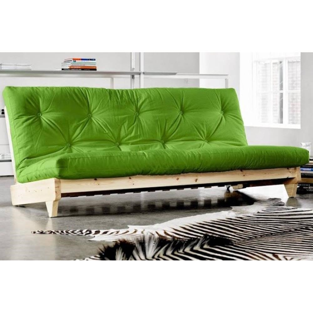 Banquette lit futon vert lime FRESH 3 places convertible couchage 140