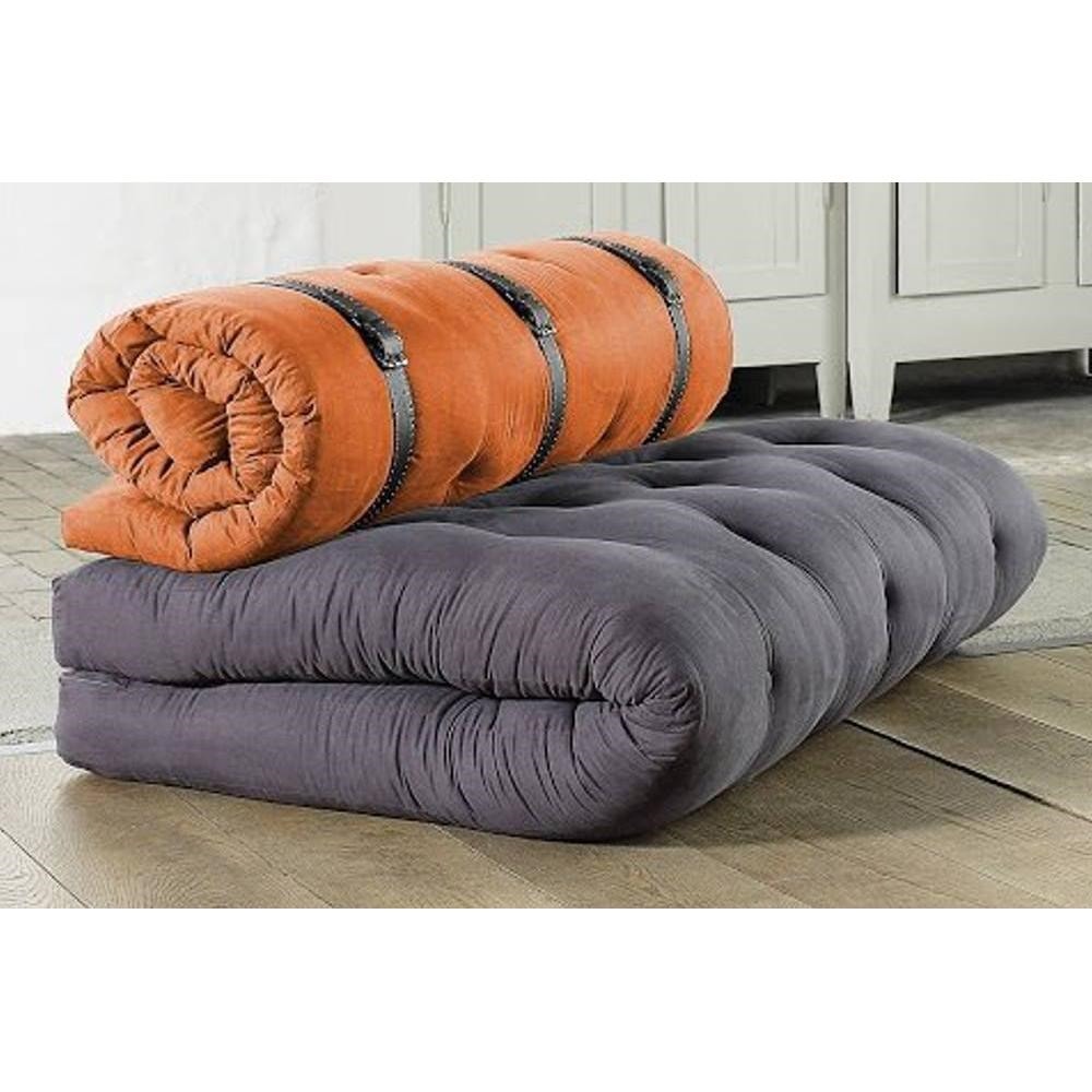 Chauffeuse 2 places BUCKLE UP futon grey graphite et orange couchage  140*200*24cm KARUP