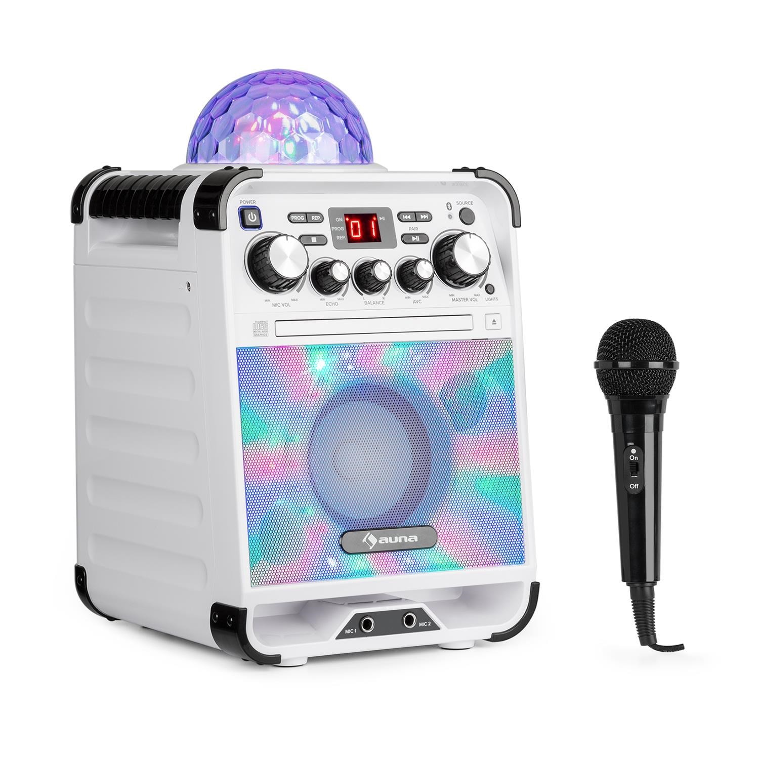 Auna Micro Karaoke avec 2 Microphones, Lecteur CD USB, Karaoké