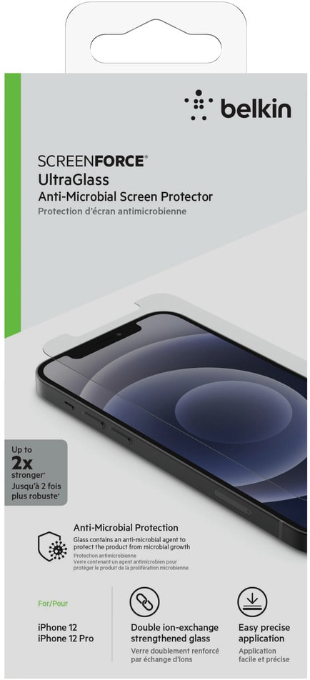 Protection écran en verre trempé Antimicrobien pour iPhone 12 et 12 Pro