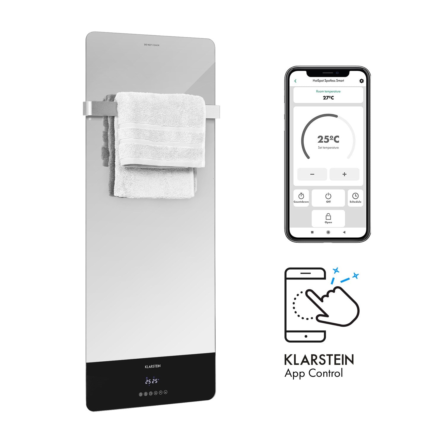 Klarstein hot spot crystal reflect smart radiateur infrarouge 850 w appli  minuterie miroir KLARSTEIN Pas Cher 