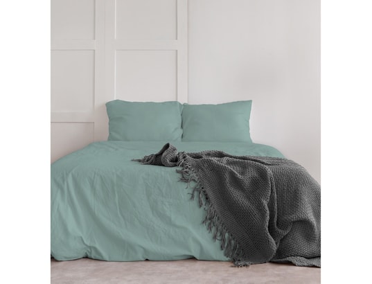 Parure de draps uni 4 pièces le lin - lin lavé - 240x300 cm - bleu