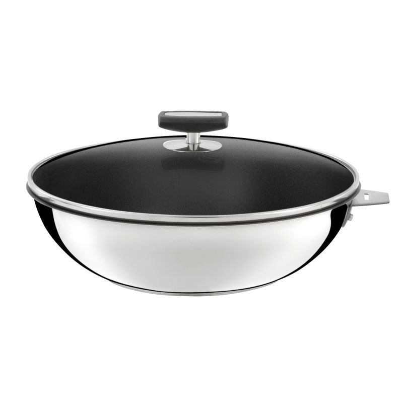 Malice - wok 28cm inox revêtu avec couvercle et poignée noire CUISINOX