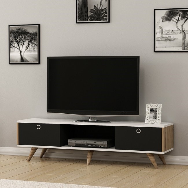 Meuble tv zeyn moderne - noyer, noir, blanc en bois, 150 x ...