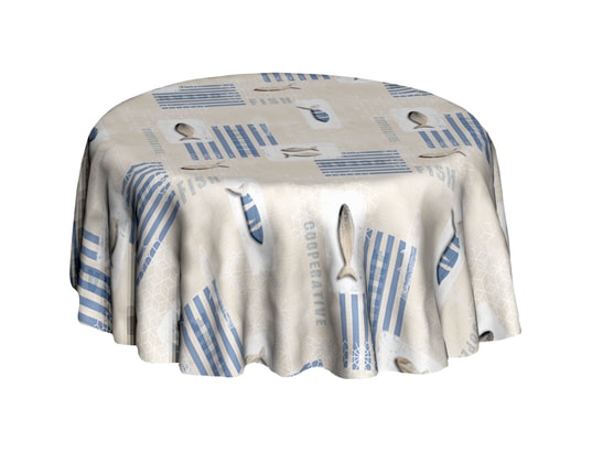 Cpm Pas Cher Nappe Ronde En Toile Ciree Bord De Mer Marine Diam 135 Cm Ecru Livraison Gratuite