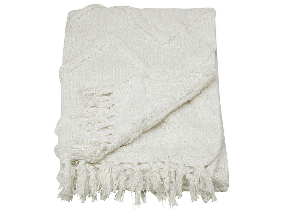 Plaid à Franges Aspen Coton Tufté Tissé Main 125 X 150 Cm Blanc Vente Unique Ma 9078