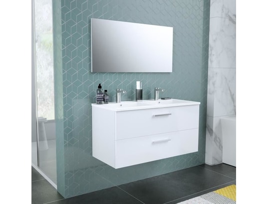 Start Meuble Salle De Bain Double Vasque Miroir L 100 Cm 2 Tiroirs A Fermeture Ralenties Blanc Tbd Ma 15ca888star Saji8 Pas Cher Ubaldi Com