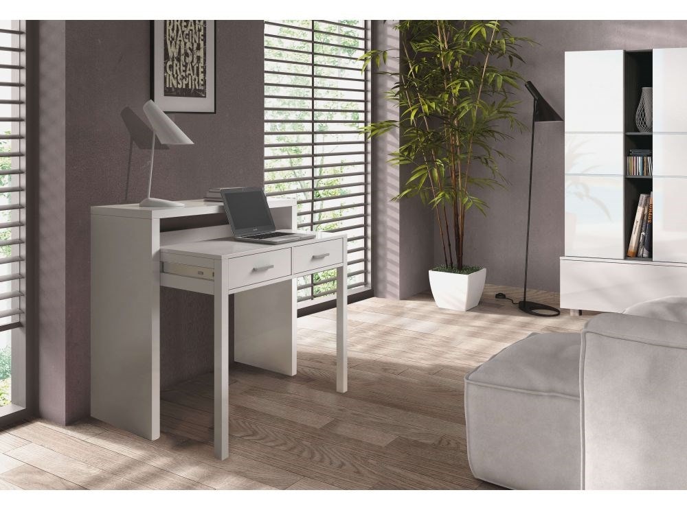 Bureau adele avec étagère de rangement réversible intégrée l120cm x p53cm x  h144cm - blanc / bois USINESTREET Pas Cher 