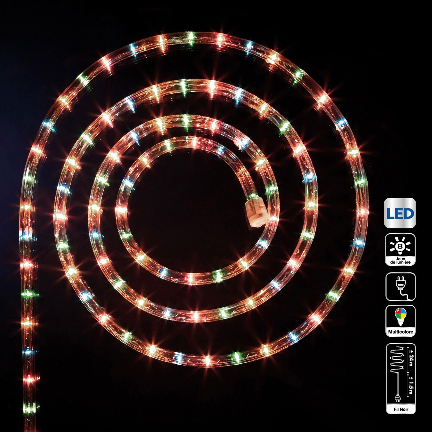 Guirlande lumineuse extérieur Tube LED 8 fonctions 24 m Multicolore