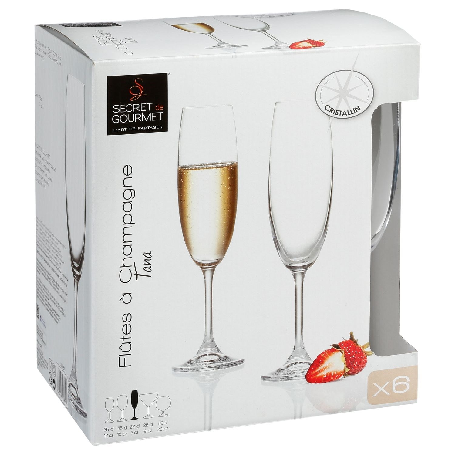 6 Flûtes à champagne Tana 22 cl Cristallin SECRET DE GOURMET 510411