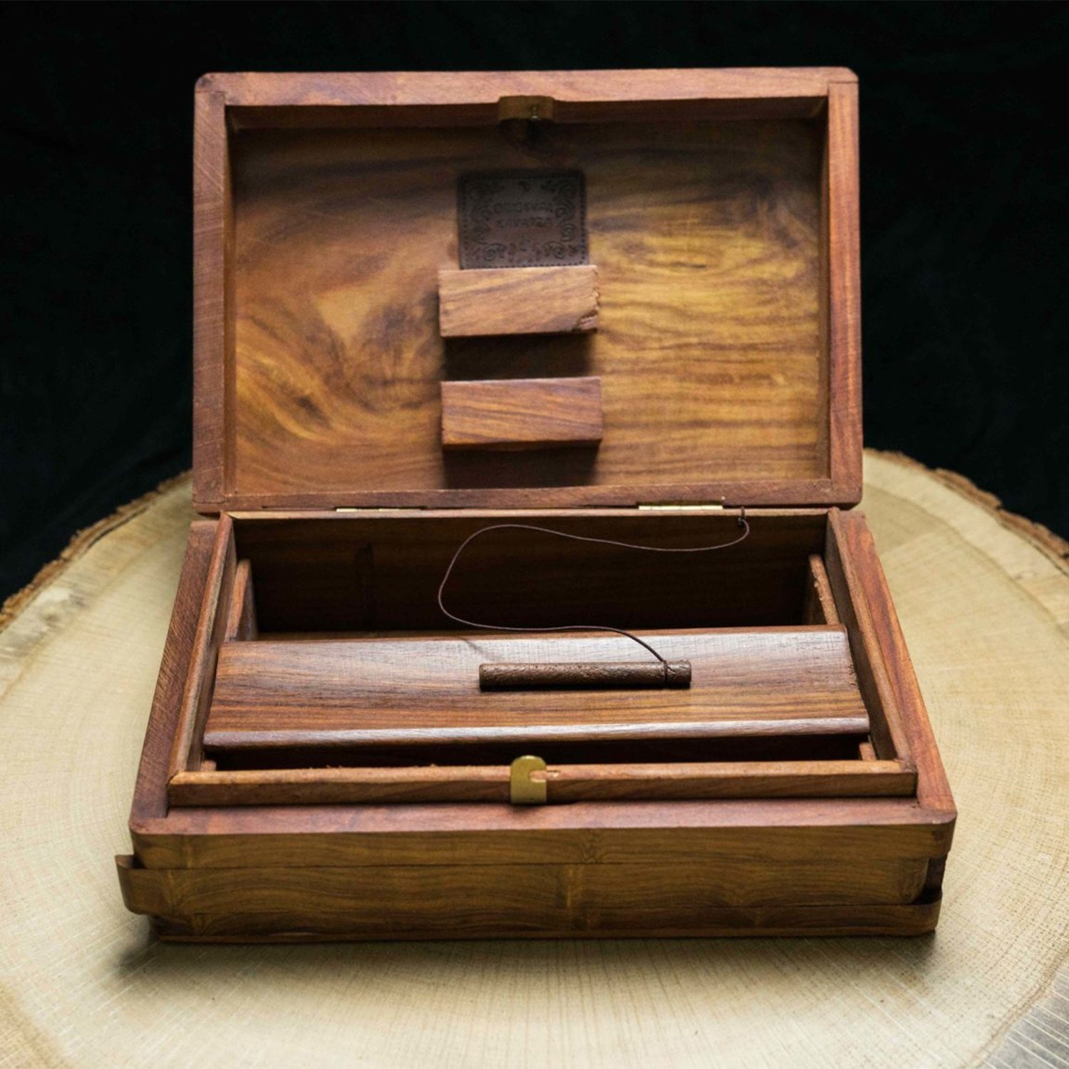 Original stones box kavatza - boite à rouler décorée en bois