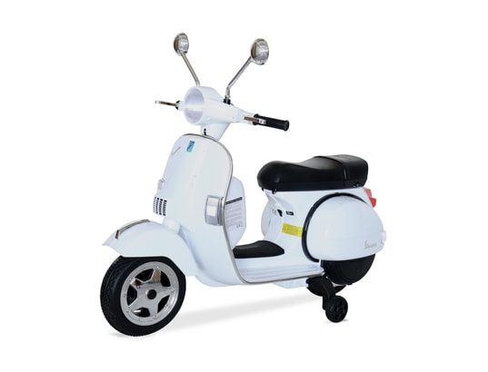 Vespa blanche px150, moto électrique pour enfants 12v 4.5ah, 1 place avec  autoradio ALICE'S GARDEN