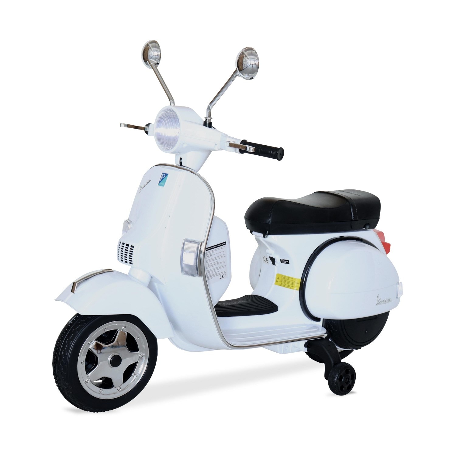 Vespa blanche px150, moto électrique pour enfants 12v 4.5ah, 1 place avec  autoradio ALICE'S GARDEN