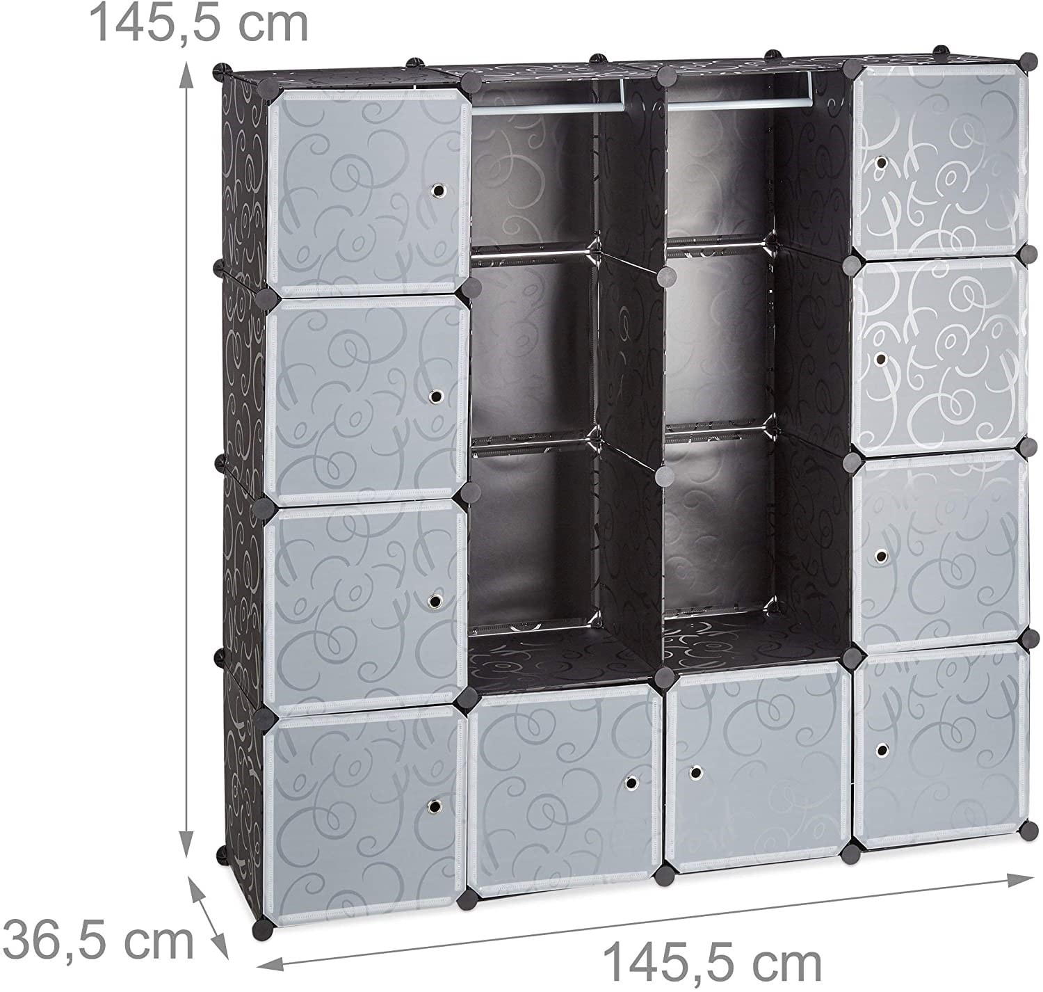 Armoire de rangement en plastique meuble penderie étagère avec portes et  tringle 145 cm noir 13_0001961_3 HELLOSHOP26 Pas Cher 