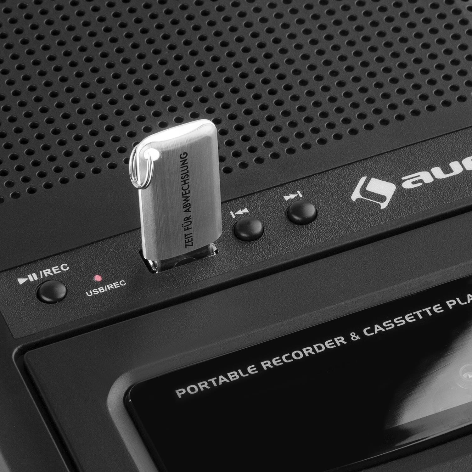 Auna rq-132usb lecteur cassette portable avec enregistreur , dictaphone &  micro intégré - noir AUNA